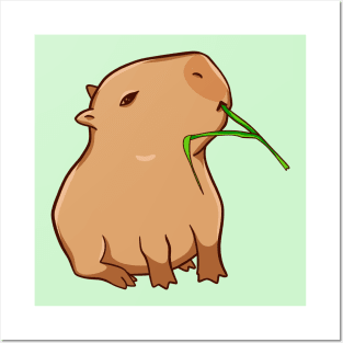 Capybara with a leaf Posters and Art